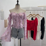 Real Shot Bow Strap Design Sense Shoulder Long Sleeve Chopped Sleeves Wreavage Horn Cuffed Chest Cushion Top 9639