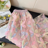 2025 New French Heavy-Bry Light Slative Three-Dimensional Flower Mesh Dress Women High-Waist A Word Loose Umbrella Skirt