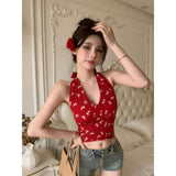 Vintage Hanging Neck Red Sling Small Vest Women In Summer Wearing Beautiful Backs And Backs Of The High-End Feel Bottoming Coat