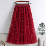 Lotus-Leaf Yarn Skirt Fairy Dress Girl 2025 Summer Slim Dress High-Waist A-Shaped Mesh Cake Skirt
