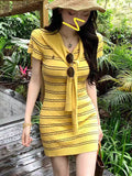 Korean Temperament Shawl Striped Knitted Dress Women's New Summer Design Slimming Ass Short Skirt