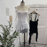 Real Shooting Lace Suspension Sheaf Vest Women's Summer Thin Irregular Lotus Leaf-Side Ribbon Slime Blouse 11851