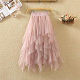 Irregular Net Dress Women Color Splicing Colliding Color A-Character Skirt Cake Fluffy Skirt Long Half-Body Skirt