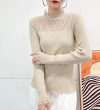 Half-High Collar Lace Sweater Lady Knitted Knitted Autumn And Winter New Blouse Fashion Bottom Shirt