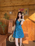 Dopamine Blue V-Necked Sleeveless Vest Dress Women's Summer Waists Show Skinny A-Word Hottie Holiday Dress