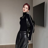 Warm-Colored High-Necked Long-Sleeved T-Shirt Women's Autumn And Winter Tights In The Bottom Shirt To Repair