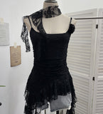 Real Shooting Lace Suspension Sheaf Vest Women's Summer Thin Irregular Lotus Leaf-Side Ribbon Slime Blouse 11851