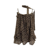 Real Shooting Low-Breasted U-Neck Sexy Outside Wearing Leopard-Print Sling Vest Ribbon Lotus Leaf Side Loose Sleeveless Topess Female 9333