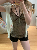 Leopard-Print V-Neck Sling Vest Women Summer Wear High-End Sexy Sexy Hot Girl Repair Waist Top