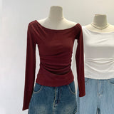2026 Early Spring Oblique Shoulder T-Shirt Women's Early Autumn Wear Loose Shoulder Long-Sleeved Yoga Clothes