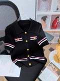 Crash Color Polo Collar Knitted Shirt 2025 Summer New Design Small Short Temperament Top Woman