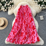 French Temperament Print High Waist Thin A Word Big Swing 100 Folded Skirt 2026 New Holiday Style Long Skirt