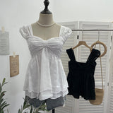 Holiday Wind Sling Vest Bow Folded Burst Embroidered Doll Shirt To Take Sleeveless Top 9561
