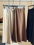 2025 New Thick Acetic Acid Fascination Silk Gloss Fishtail Half Skirt Women's A-Word Bag Hips Thin-Skinny Skirt