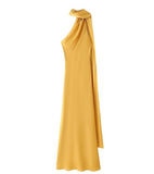 2025 Autumn New Women's Fashion Simple Ribbon Hanging Neck-Laught Dress