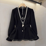 2026 Spring And Autumn Small Fragrant Style Temperament Lace Splicing Design Sense To Reduce The Waist And Thin Blouse