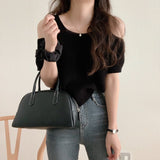 South Korea Dongdaemun 2026 Summer New Sweet Open Shoulder Thin Solid Color Loose Knit Shirt Top