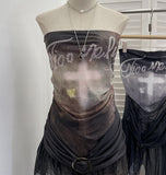 Real Shot With Chest Pad Anti-Slip Strip Net Yarn Printing Tector Woman Thin Perene Single-Layer Irregular Dress 1309