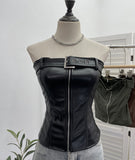 Real Shooting Spice Girls High-End Pu Leather Tector Locomotive Wind Wrapped Bra Vest Sleeveless Top Tide 1986