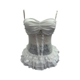 Purely Eager Heavy-Working Transduce Mesh Lace Spliced Ribbon Ribbon Strap Chest Pad Tector Blouse 2721
