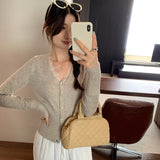 Beautiful Lace Splicing V-Neck Knitted Cardigan Sweater Women's Autumn Commute New Short Top