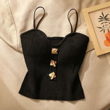 2025 Summer New High-End Small Fragrant Wind Knitted Bra Sling Sling Sling Vest Inside The Women Wear Sleeveless Back Short Top