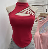 Real Shooting Thai Hottie With Chest Cushion Hollow Sexy Sling Vest Hanging Neck Slim Figure Sleeveless Top 6288