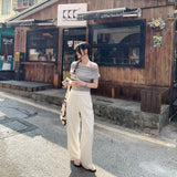 One-Word Shoulder Stripe Hanging Neck And Two Open-Shouldered Short-Sleeved T-Shirts For Women's Summer 2026 New Design Feel Korean Top