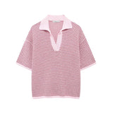 2025 New Women's Loose Knitting POLO Shirt Blond High-Waisted Knit Shorts Set 6427041