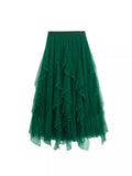 Heavy Industry Nail Bead Petals Net Yarn Dress 2025 Spring New High Waist Display Thin Long Skirt Big Swing A Yarn Skirt