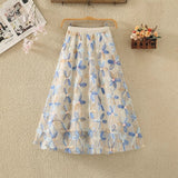 Net Yarn Half Dress Woman New High-Rise Thin Three-Dimensional Flower Embroidery Slid A Word Big Swing Skirt Dress Skirt