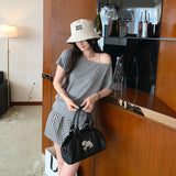 White Slings With Slanted Shoulders To Close The Waist Short-Sleeved T-Shirt For Women's Summer 2026 New Design-Sensitive Beautiful Blouse
