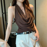 Lyselle Tiansi French Temperament Collar Sleeveless Hanging Neck Sling Vest Women 2025 New Chic Top