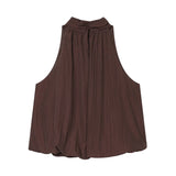 2026 New Women's Bubble Sleeve Hanging Neck Blouse 1342773 Trousers 1342777 Set