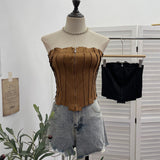 Real Shooting Autumn Vintage Deer Skin Velvet Fold Zipper One-Style Brao Vest Tset 8109