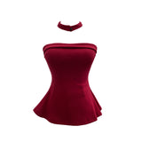 Real Shot With Chest Cushion A Word Shoulder Knitted Vest Around The Neck Design Wrap Waist Thin Tset 9295