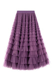 Net Yarn Lotus Leaf Side Temperament Skirt Women's Dress 2025 Spring And Autumn New Famous Woman Long Dress Thin Cake Skirt 2210