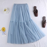 Hundred Folded Net Dress New Pure Color Bottom Skirt Small Fresh Medium And Long Skirt Big Swing Pony Skirt