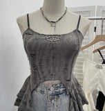 Land Wind Cave Sling Sling Vest Women's Summer Irregular Short-Term Umbilish Ribbon Sleeveless Top 9258