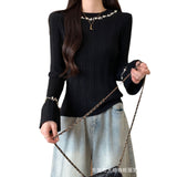 Heavy Industry Nail Ball Collar Collar Collar Sweater Women In Autumn And Winter With High-Level Horn Sleeve Tops Knitted Bottom Shirt