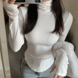 Pure Want Piled High-Necked Bottom Shirt With 2025 Spring And Autumn Korean Version Of Long-Sleeved T-Shirt Girl Hot Girl Tight Body Dress