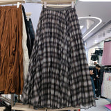 Autumn New Lattice Splicing Large Swing Net Yarn Half-Dress Classic High-Rise Slim A-Character Long Skirt Woman