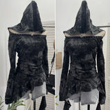 Real Shooting Niche Does Not Hit The Wasteland Hottie Wearing Hooded Holes Long Sleeves Irregular Ribbon Clothing 9297