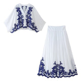 2025 Summer New Women's Fashion Embroidered Shirt + Half-Dress Suit