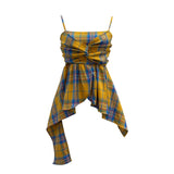 Real Shooting Irregular Skirt Lattice Sling Vest Women's Summer Design Sleeveless Top 9151