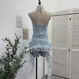 Net Yarn With Hanging Neck Sling Sling Waistcoat Splicing Lace Under The Lace Swing With Sleeveless Top Woman 16511