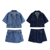 New Short Denim Shirt In The Summer Of 2025 6164070 Double Stamped Denim Skirt 6164068 Sets Of Women