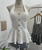 Small Fragrant Wind Coarse Flowers Hanging Neck Sling Vest With Chest Cushions Waist Skirts With Sleeveless Top 2692
