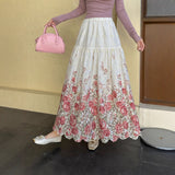 Half-Dress Casual Flowers 3D Embroidery Commuting With Long Skirts For Women