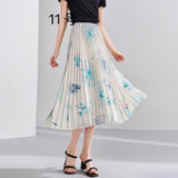 2025 New High-Rise Half-Dress Woman Tight Waist Ink Print Design Sense A-Character Skirt In The Long Folded Skirt